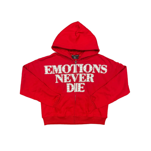mixedemotion Red ‘End’ Rhinestone hoodie